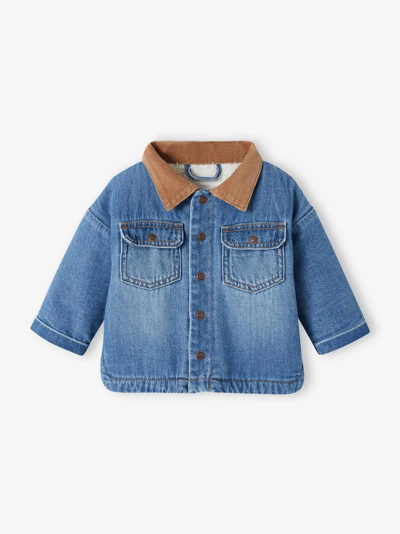 Veste doublée sherpa Garçon en denim stone - Vertbaudet