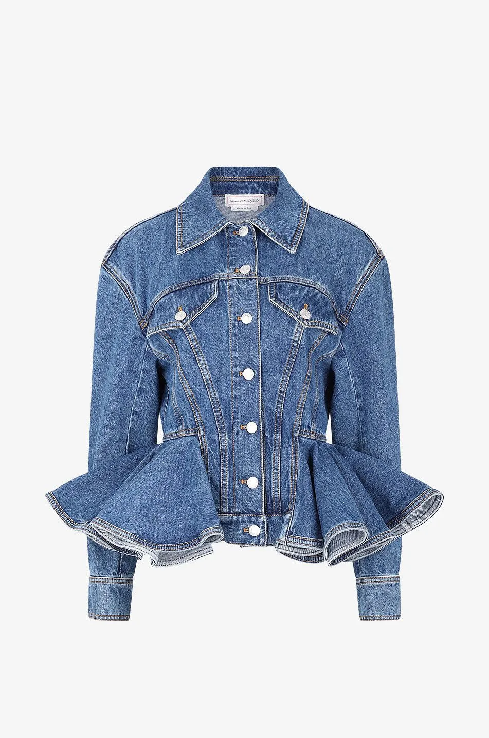 Veste en denim à basque Stone Washed