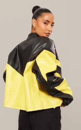 Veste en PU jaune oversize à parties contrastantes style motorcross