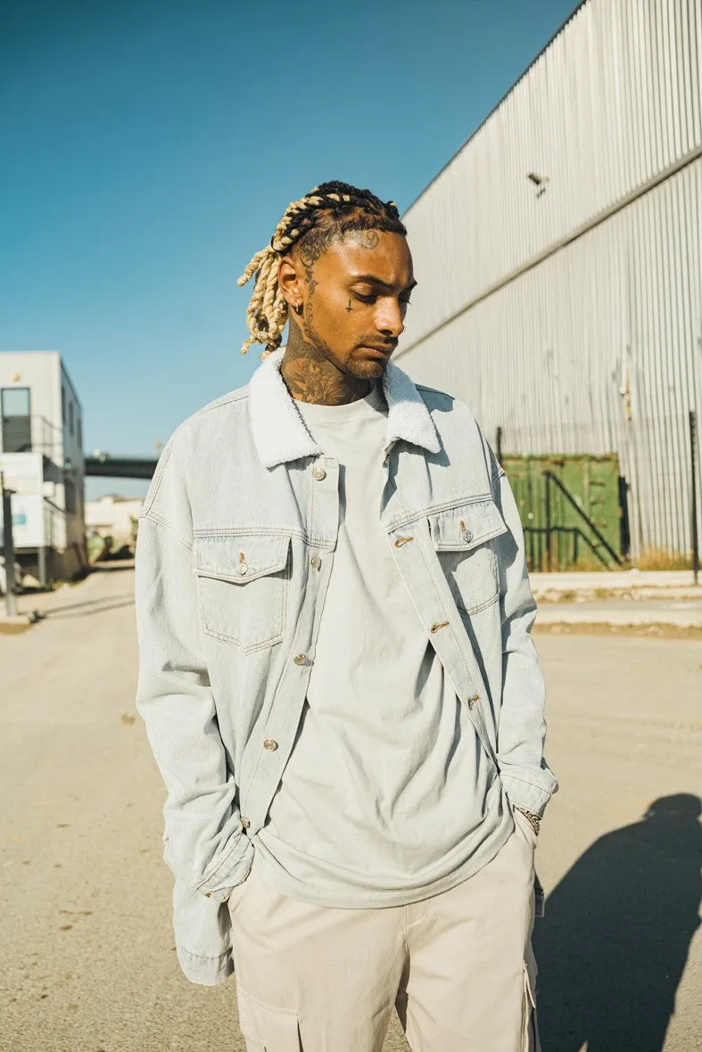 Veste jean col mouton mi-long