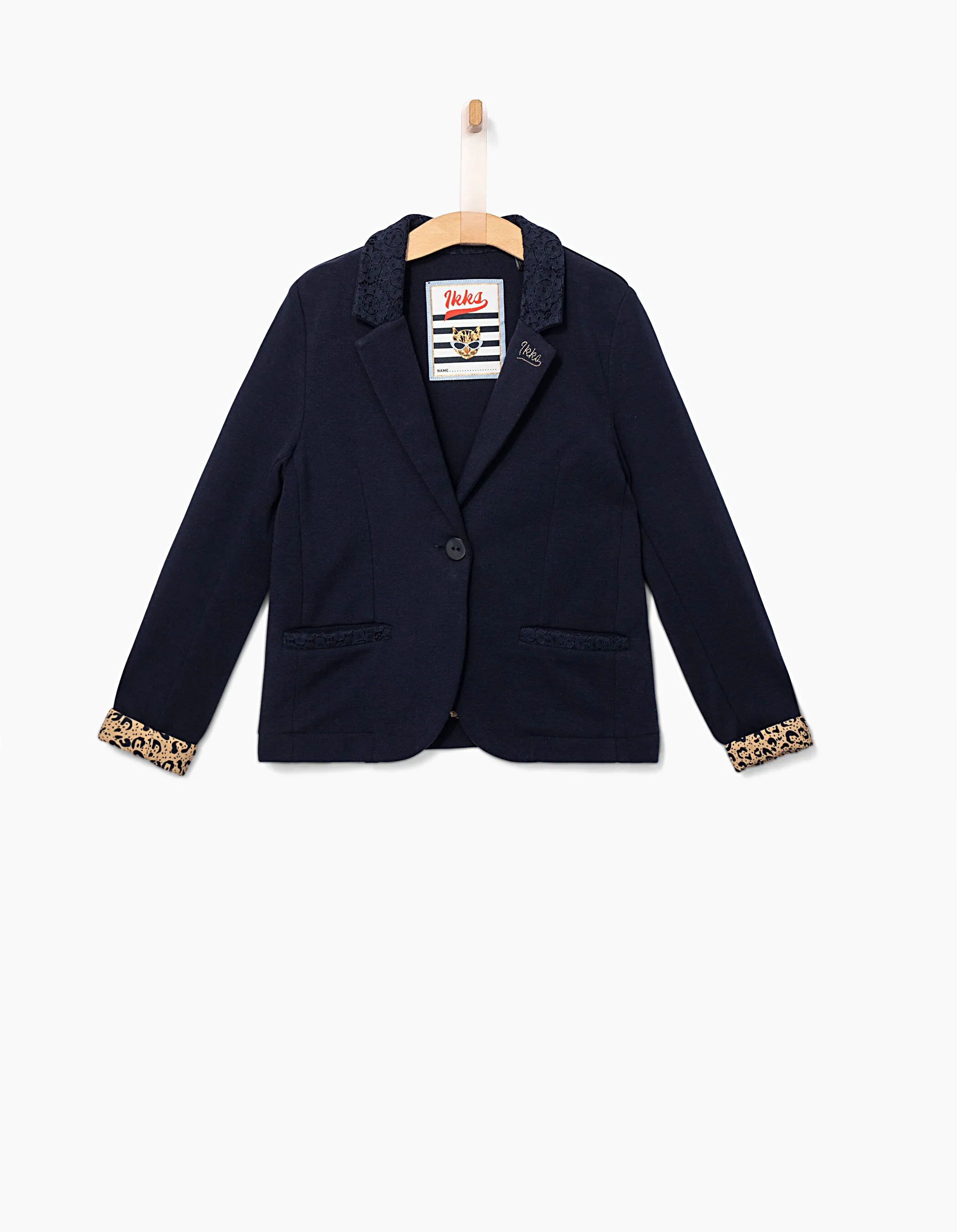 Veste navy en maille à col dentelle fille