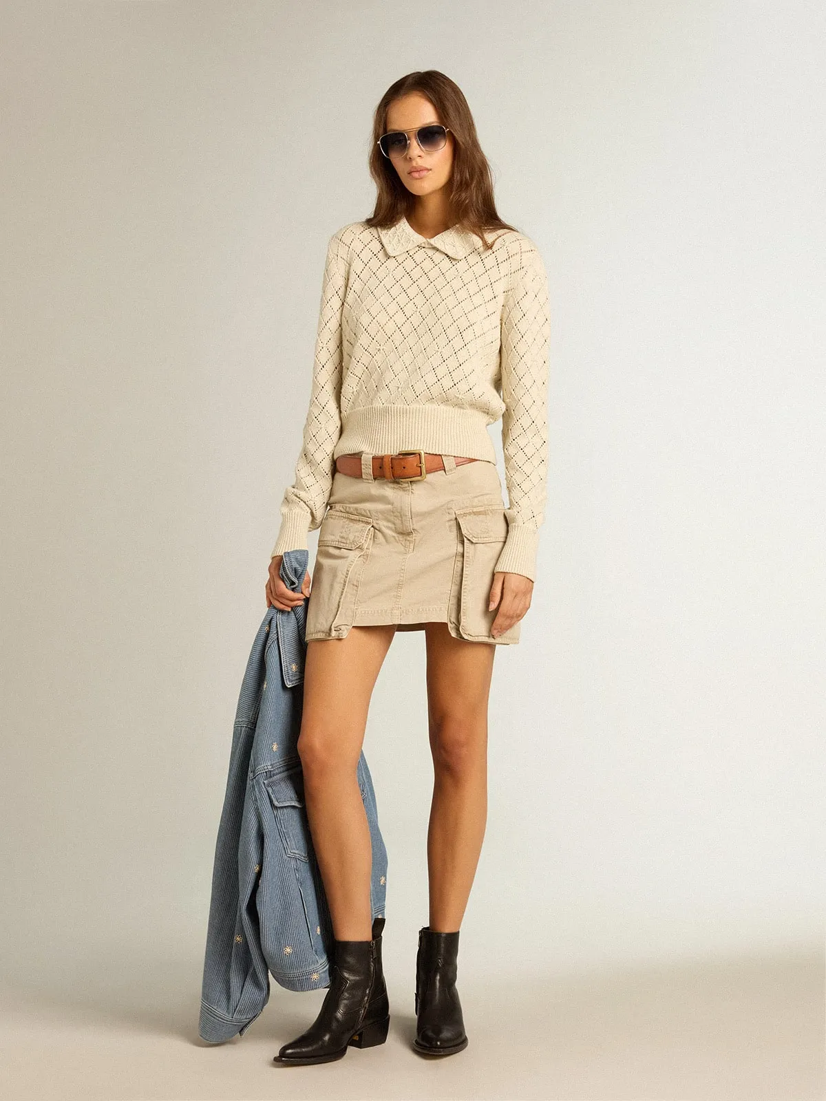 Veste pour femme en denim avec broderie florale