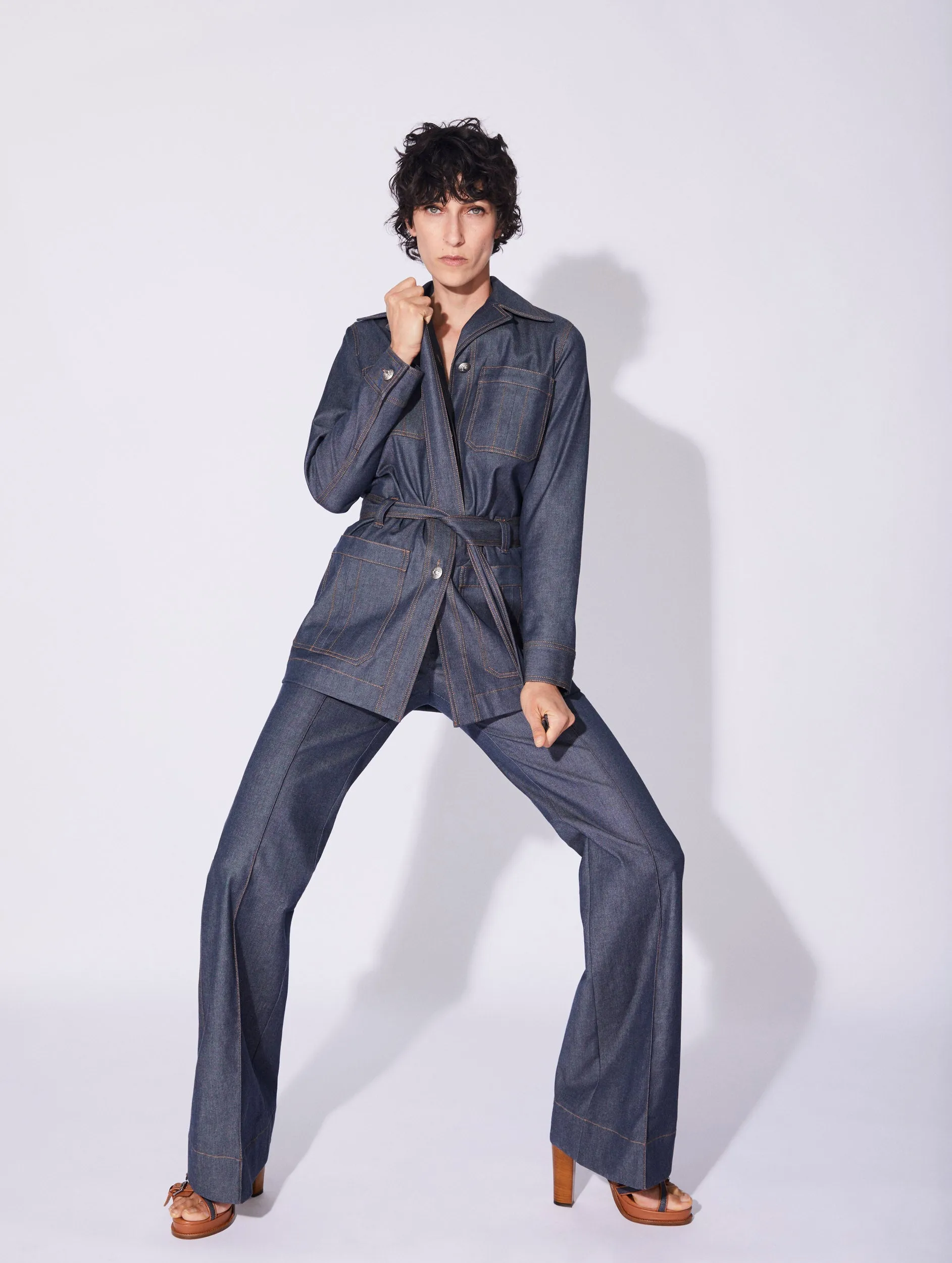 Veste saharienne en denim lavé bleue