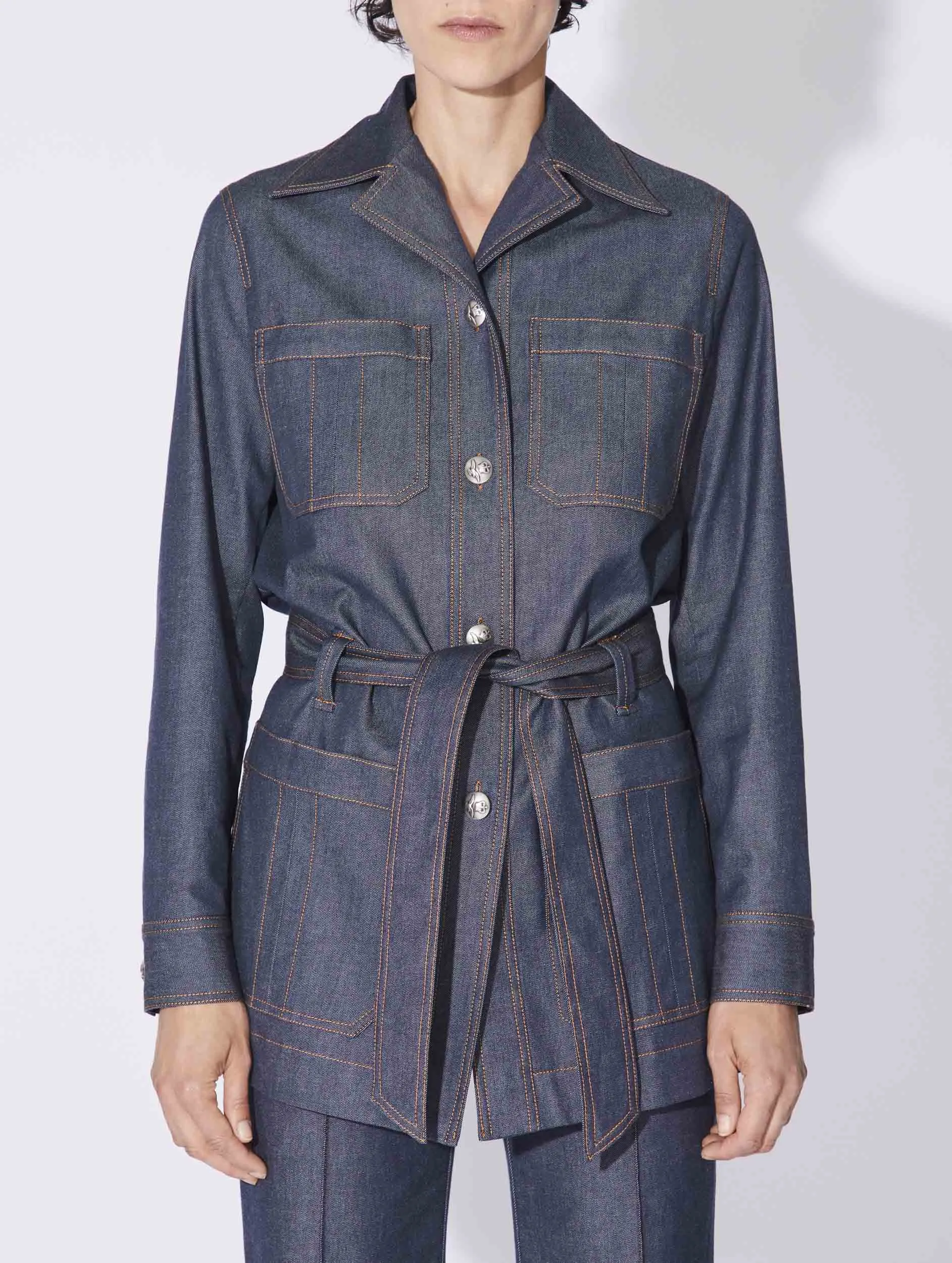 Veste saharienne en denim lavé bleue