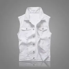 Veste sans manches en denim blanc pour hommes