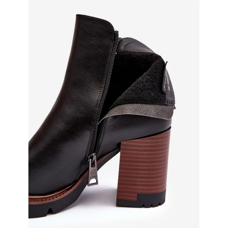 Vinceza Bottines en cuir pour femmes noires Brittney le noir