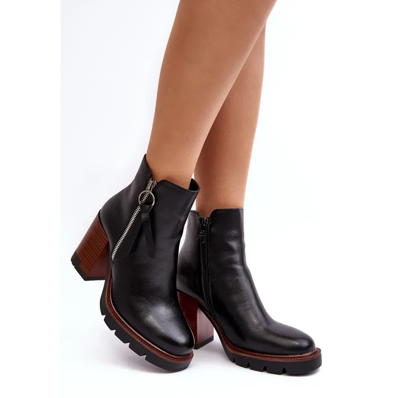 Vinceza Bottines en cuir pour femmes noires Brittney le noir