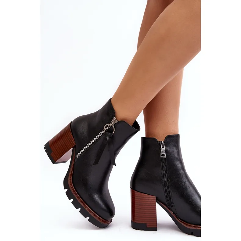 Vinceza Bottines en cuir pour femmes noires Brittney le noir