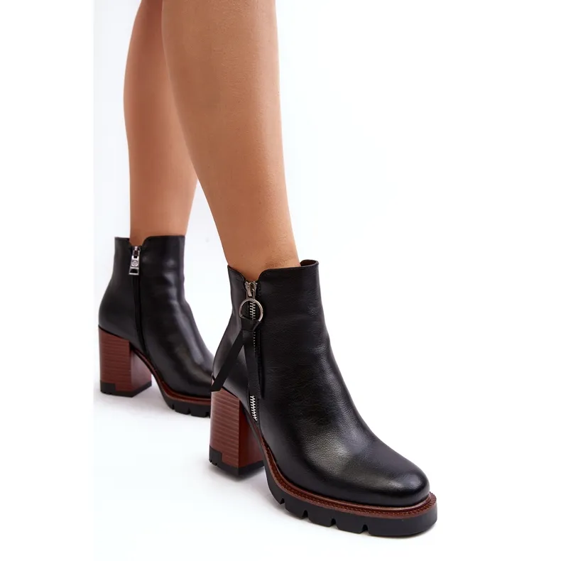 Vinceza Bottines en cuir pour femmes noires Brittney le noir