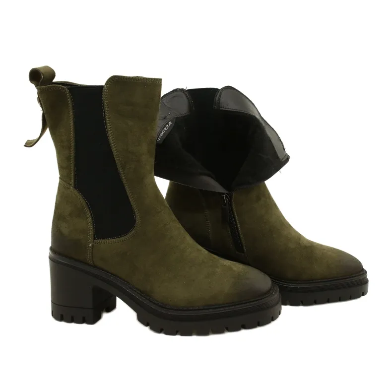 Vinceza Bottines femme en daim à fermeture éclair Liris vert