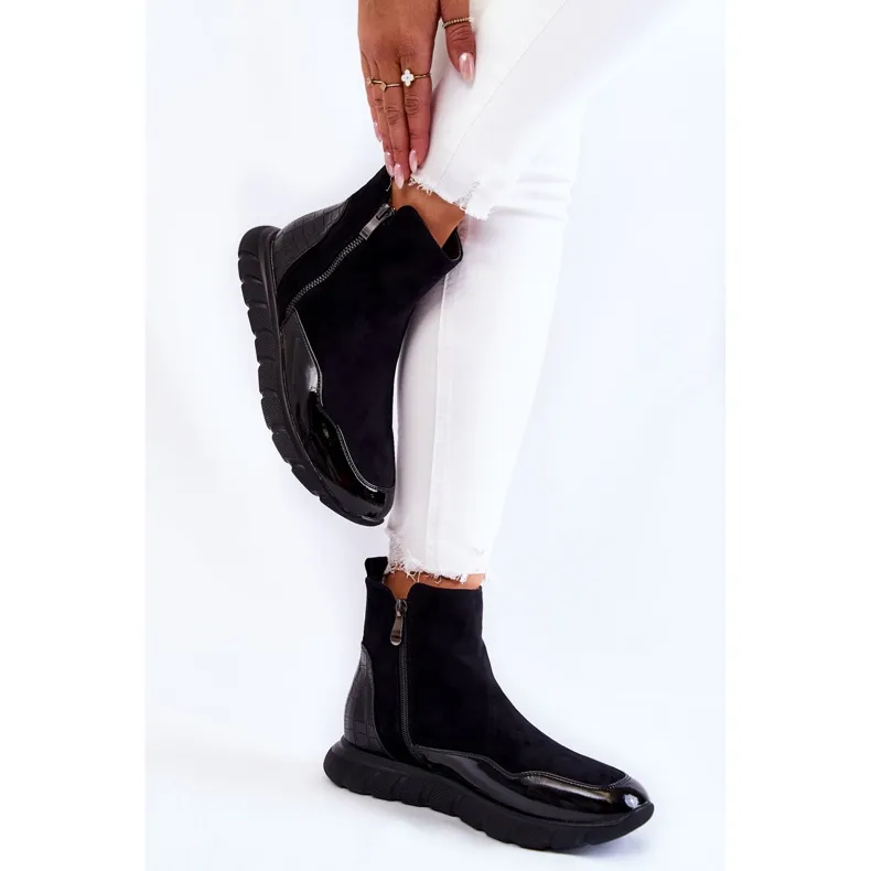 Vinceza Bottines noires en daim pour femmes le noir