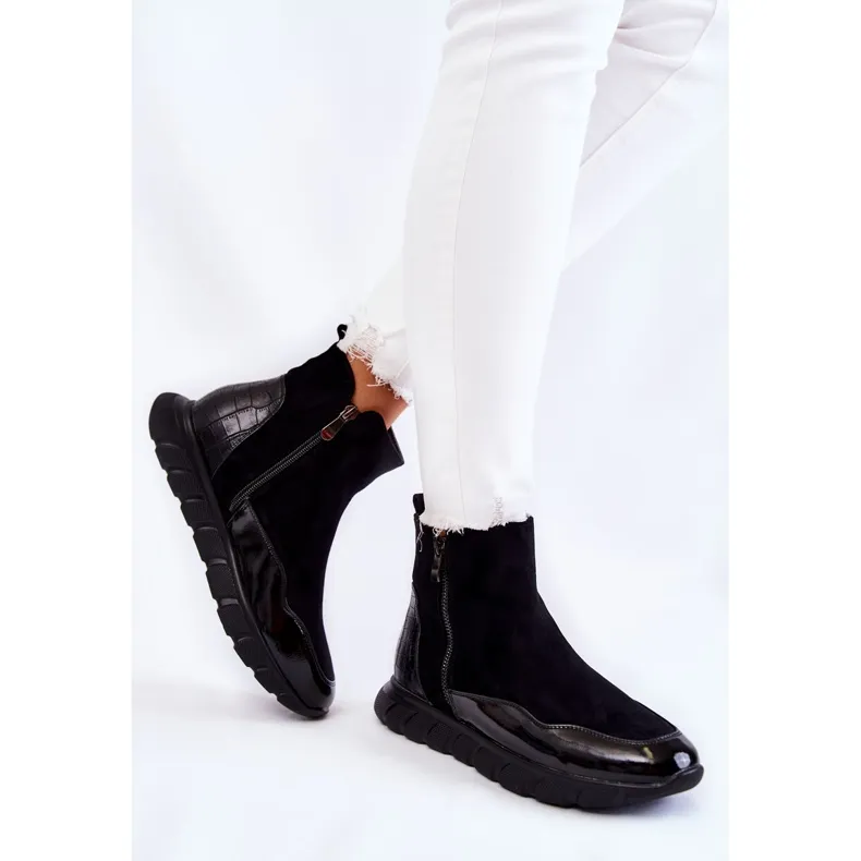 Vinceza Bottines noires en daim pour femmes le noir