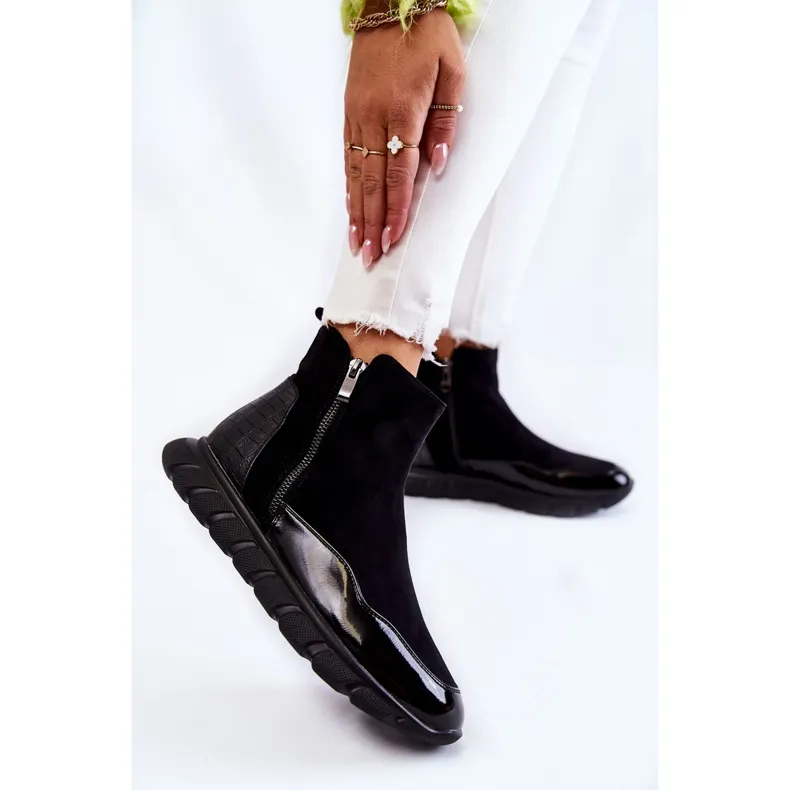 Vinceza Bottines noires en daim pour femmes le noir