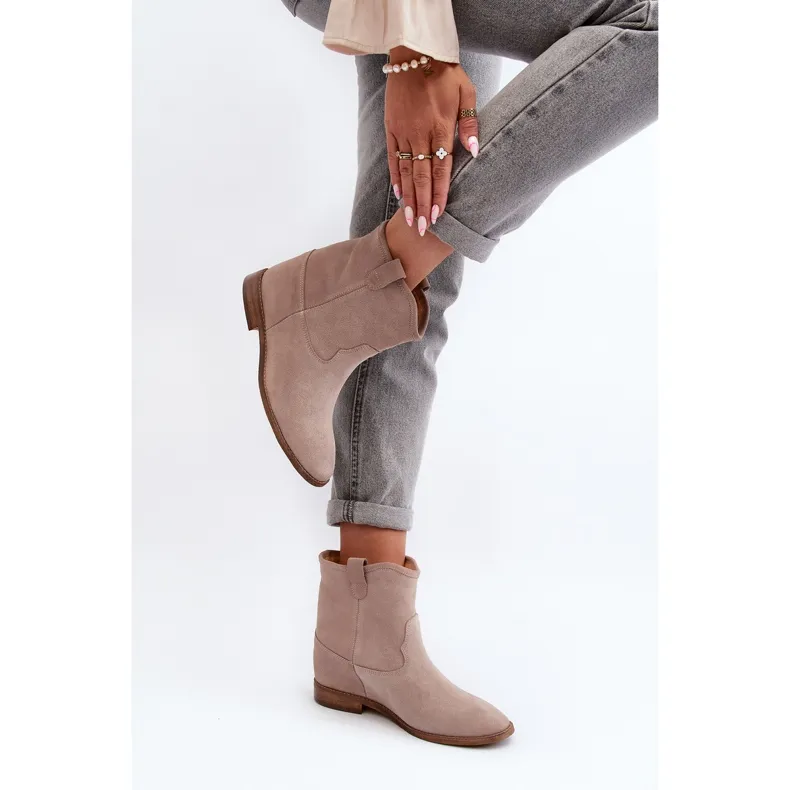 Zazoo 2326 Bottines à enfiler en daim pour femme, beige