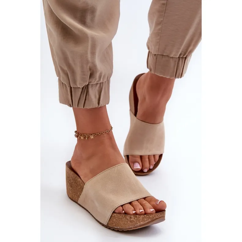 Zazoo 40311 Tongs en daim pour femme avec coin en liège, beige